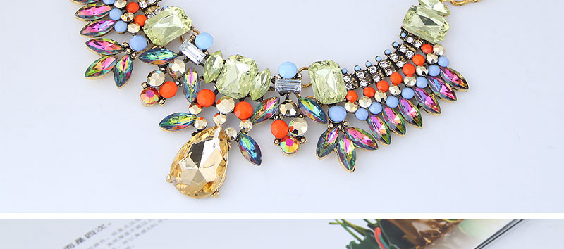 Fashion Multi-color Full Diamond Decorated Necklace,Bib Necklaces