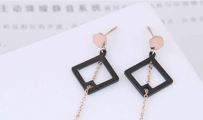 Fashion Rose Gold +black Square Shape Decorated Tassel Earrings,Earrings