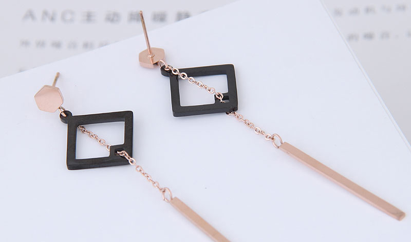 Fashion Rose Gold +black Square Shape Decorated Tassel Earrings,Earrings