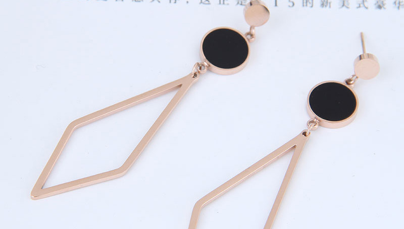 Fashion Rose Gold +black Geometric Shape Decorated Earrings,Earrings