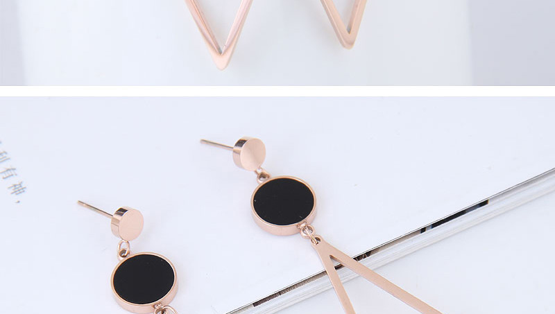 Fashion Rose Gold +black Geometric Shape Decorated Earrings,Earrings