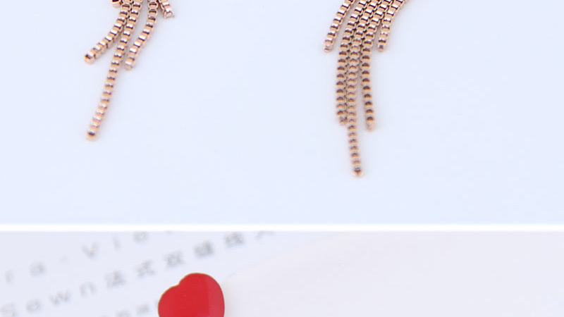 Fashion Red+rose Gold Heart Shape Decorated Tassel Earrings,Earrings