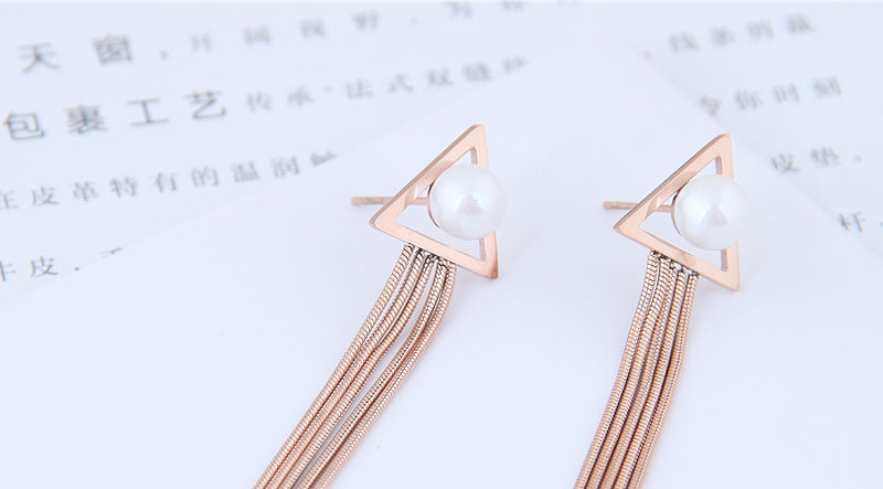 Fashion Rose Gold Triangle Shaoe Design Tassel Earrings,Earrings