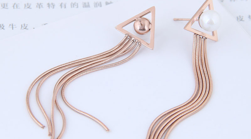 Fashion Rose Gold Triangle Shaoe Design Tassel Earrings,Earrings