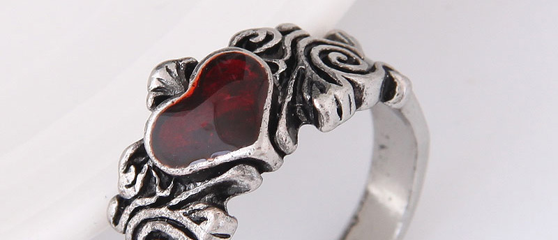 Vintage Silver Color +red Heart Shape Decorated Ring,Fashion Rings