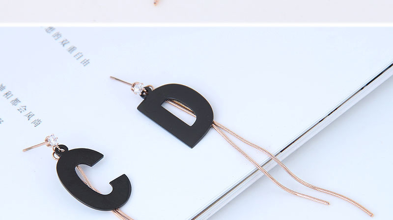 Fashion Black Letter Pattern Decorated Tassel Earrings,Earrings