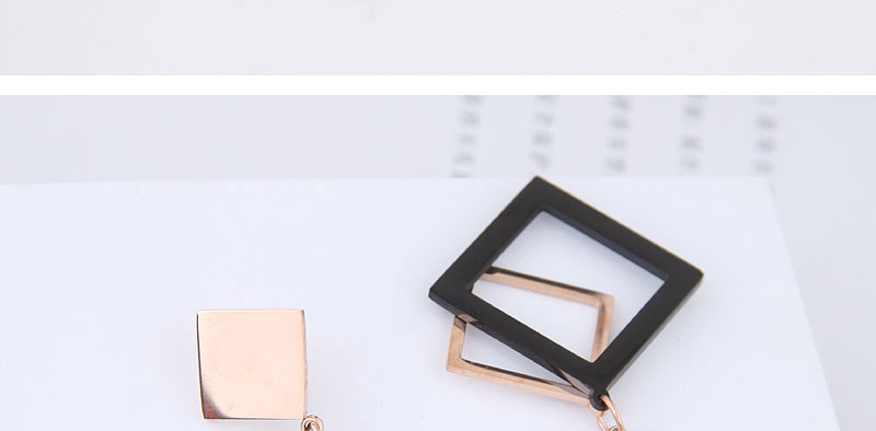 Fashion Rose Gold+black Hollow Out Design Square Earrings,Earrings