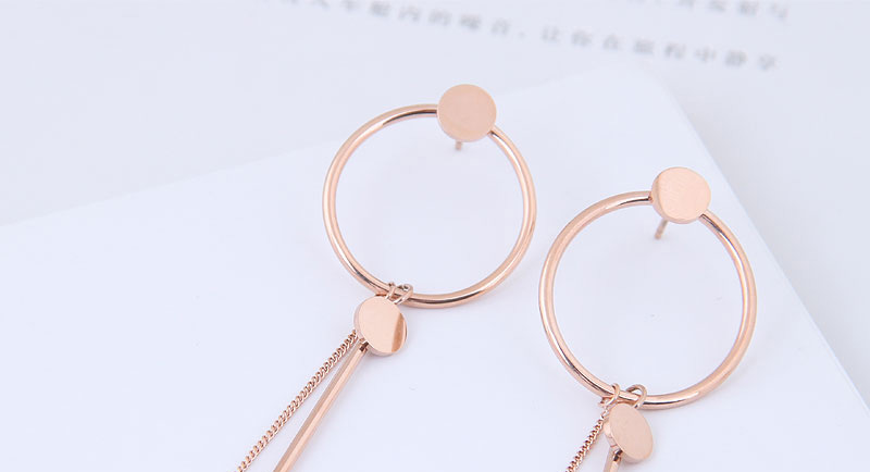 Fashion Rose Gold Round Shape Decorated Tassel Earrings,Earrings