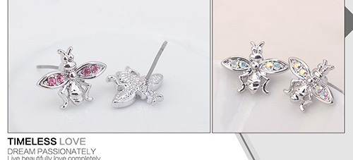 Fashion Silver Color Bee Shape Decorated Earrings,Crystal Earrings