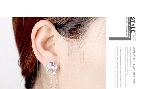 Fashion Champagne Clover Shape Decorated Long Earrings,Crystal Earrings