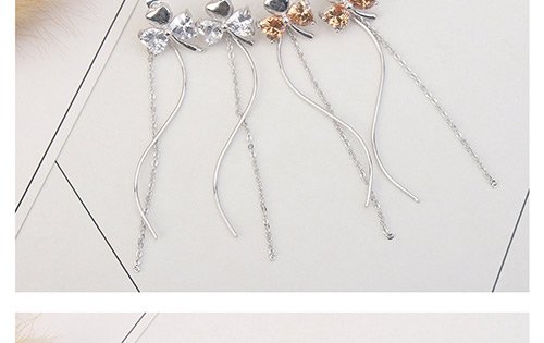 Fashion Champagne Clover Shape Decorated Long Earrings,Crystal Earrings