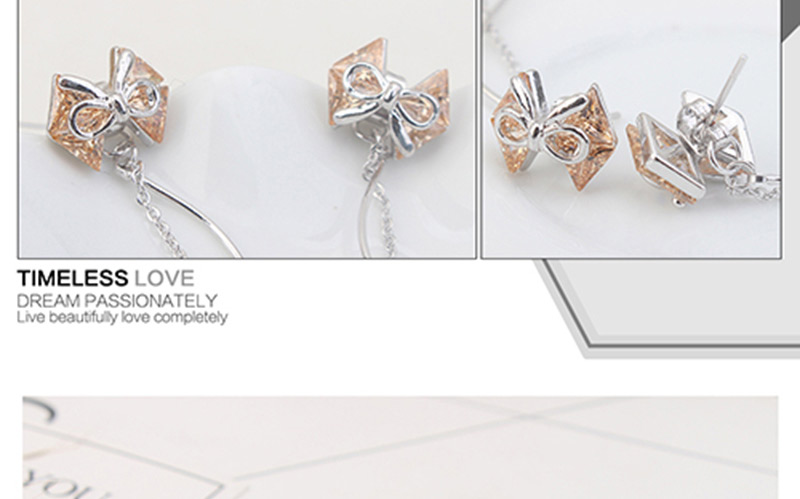 Fashion Champagne Bowknot Shape Decorated Long Earrings,Crystal Earrings