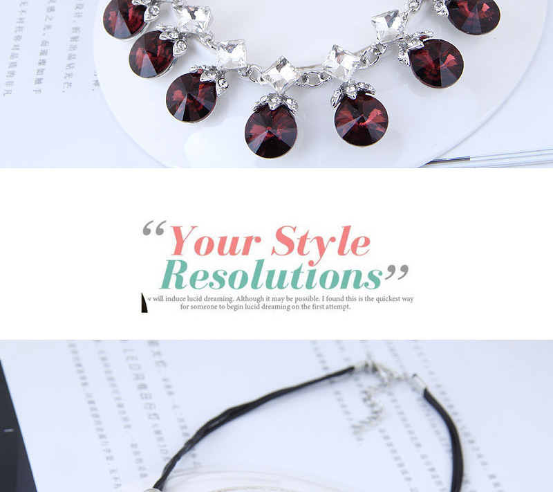 Fashion Claret Red Round Shape Decorated Necklace,Bib Necklaces