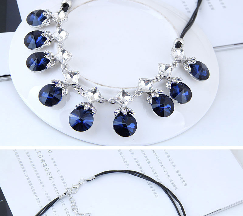 Fashion Blue Round Shape Decorated Necklace,Bib Necklaces