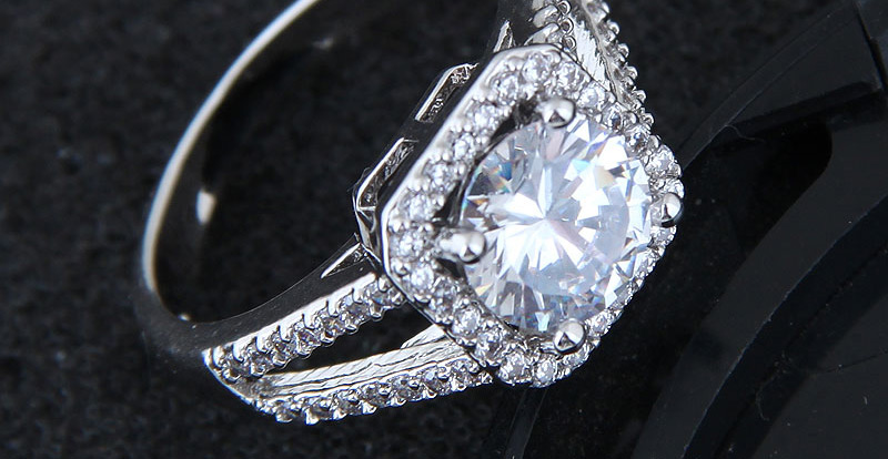 Fashion Silver Color Full Diamond Decorated Square Shape Ring,Fashion Rings