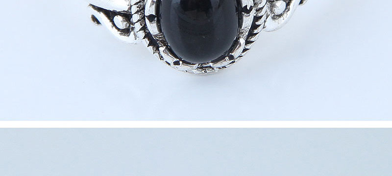 Fashion Silver Color+black Oval Shape Decorated Opening Ring,Fashion Rings