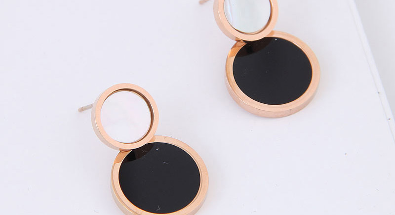 Fashion Rose Gold+black Round Shape Decorated Earrings,Stud Earrings