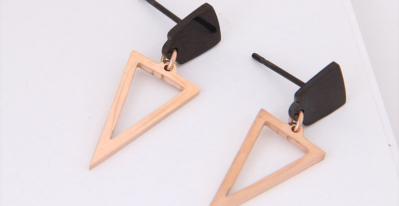 Fashion Black+rose Gold Triangle Shape Decorated Earrings,Earrings