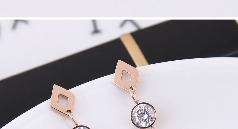 Fashion Rose Gold Rhombus Shape Decorated Earrings,Earrings