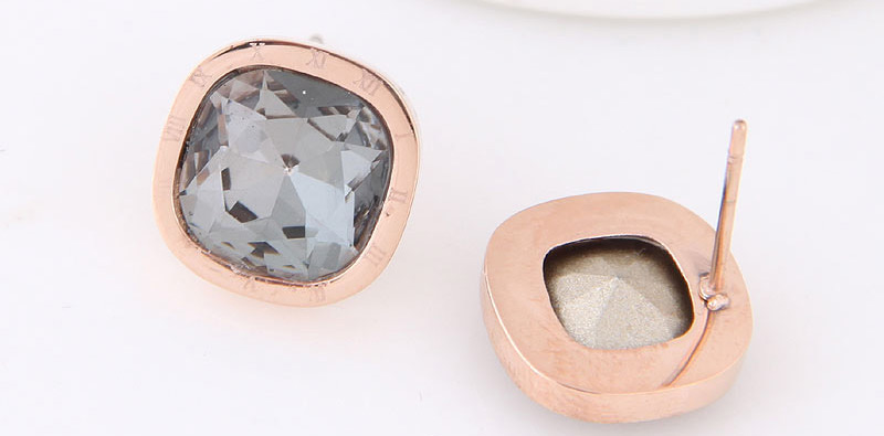Fashion Rose Gold Square Shape Decorated Earrings,Earrings