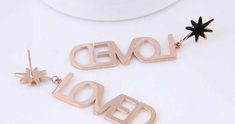 Fashion Rose Gold Letter Shape Decorated Earrings,Earrings