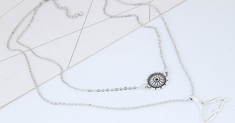 Fashion Silver Color Sun Flower Shape Decorated Necklace,Multi Strand Necklaces