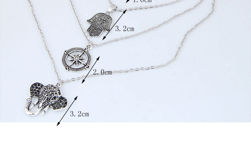 Fashion Silver Color Elephant Shape Decorated Multi-layer Necklace,Multi Strand Necklaces