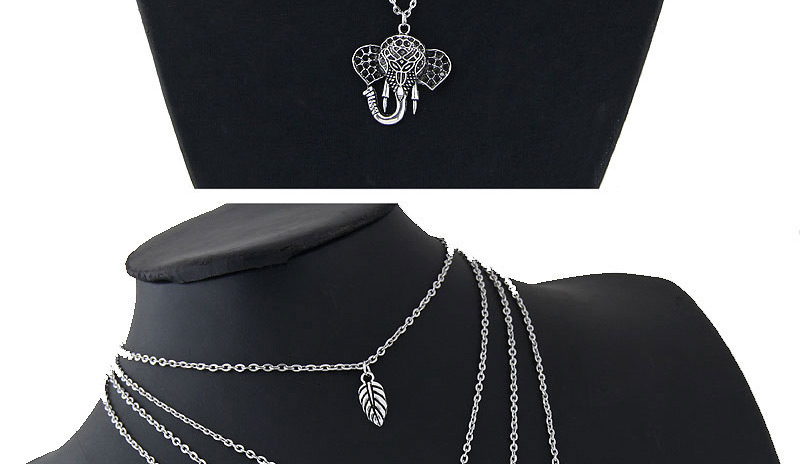 Fashion Silver Color Elephant Shape Decorated Multi-layer Necklace,Multi Strand Necklaces