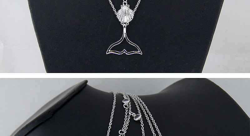 Fashion Silver Color Mermaid Shape Decorated Multi-layer Necklace,Multi Strand Necklaces