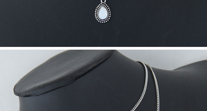 Vintage Silver Color Water Drop Shape Decorated Necklace,Multi Strand Necklaces