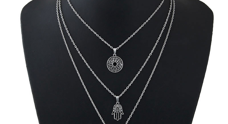 Fashion Silver Color Leaf&hand Shape Decorated Necklace,Multi Strand Necklaces