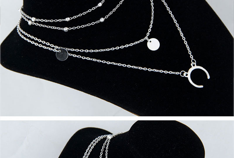 fashion Silver Color Moon Shape Decorated Necklace,Multi Strand Necklaces