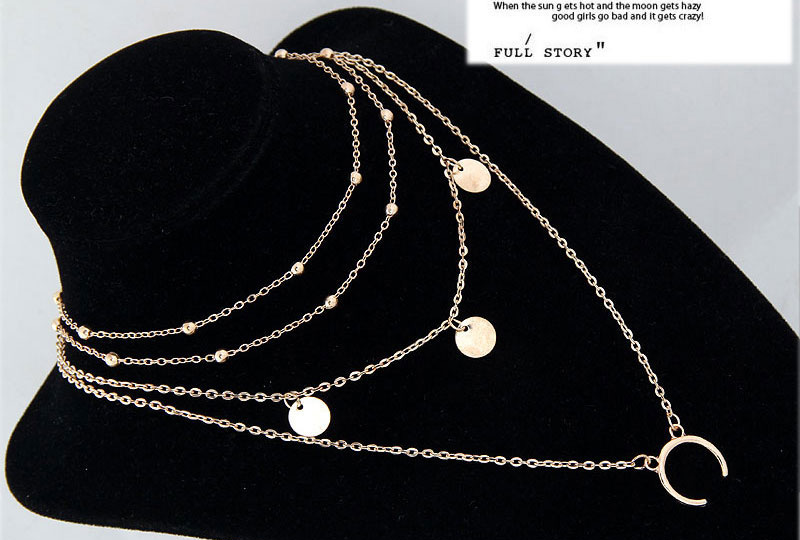 fashion Silver Color Moon Shape Decorated Necklace,Multi Strand Necklaces