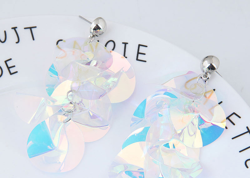 Fashion Silver Color Round Shape Decorated Paillette Earrings,Drop Earrings