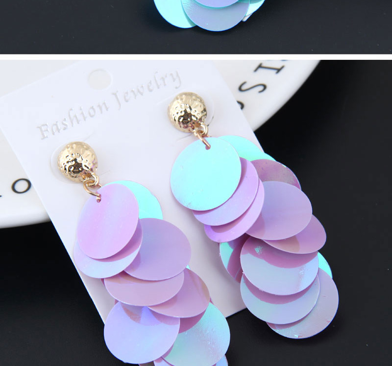 Fashion Light Purple Round Shape Decorated Paillette Earrings,Drop Earrings
