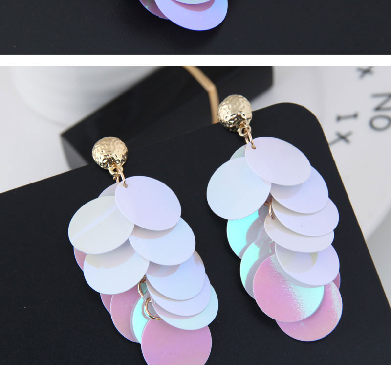 Fashion Light Purple Round Shape Decorated Paillette Earrings,Drop Earrings