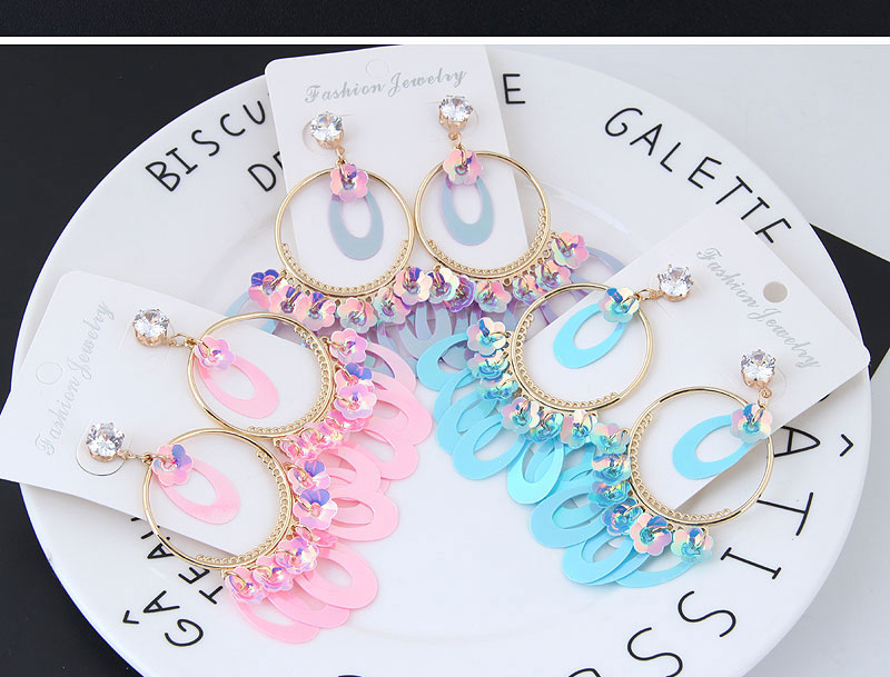 Simple Blue Circular Ring Shape Decorated Earrings,Drop Earrings
