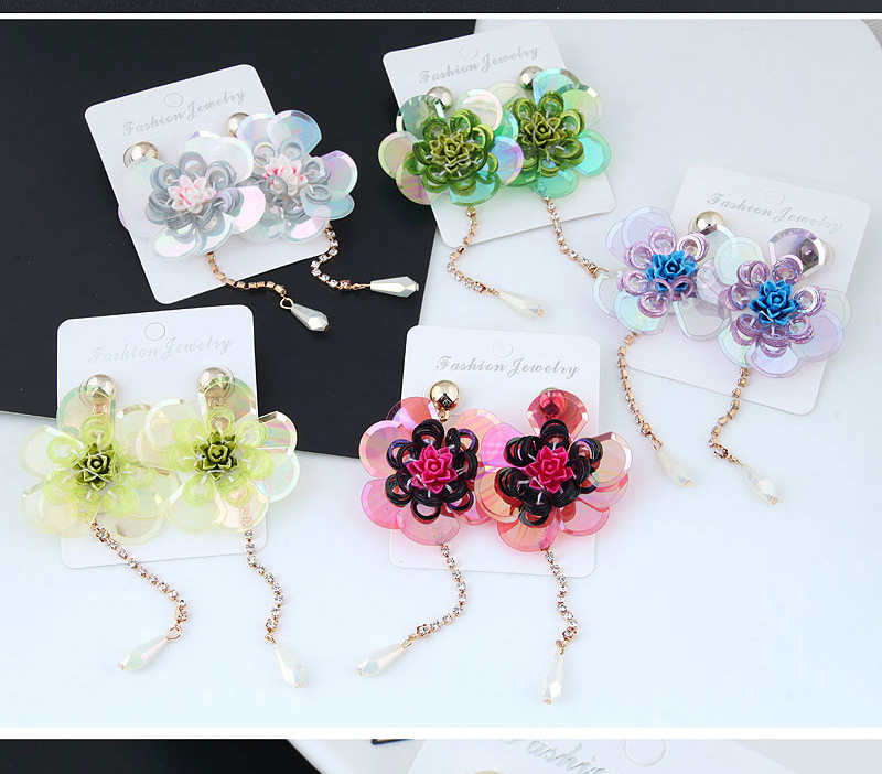Fashion Light Green Flower Shpe Decorated Paillette Earrings,Drop Earrings