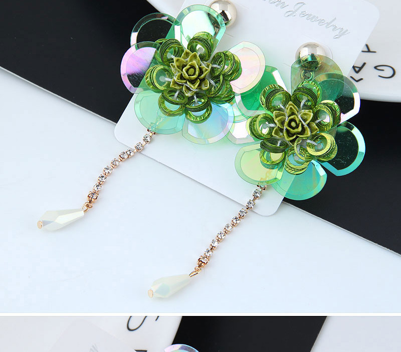 Fashion Light Green Flower Shpe Decorated Paillette Earrings,Drop Earrings