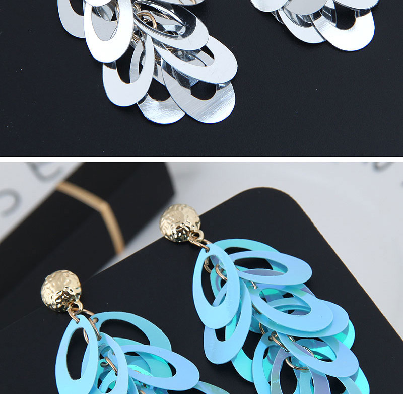 Fashion Silver Color Oval Shape Decorated Paillette Earrings,Drop Earrings