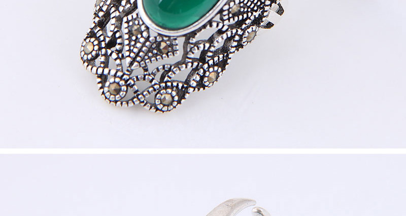 Elegant Green Gemstone Decorated Hollow Out Ring,Fashion Rings