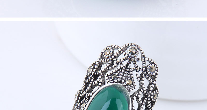Elegant Green Gemstone Decorated Hollow Out Ring,Fashion Rings