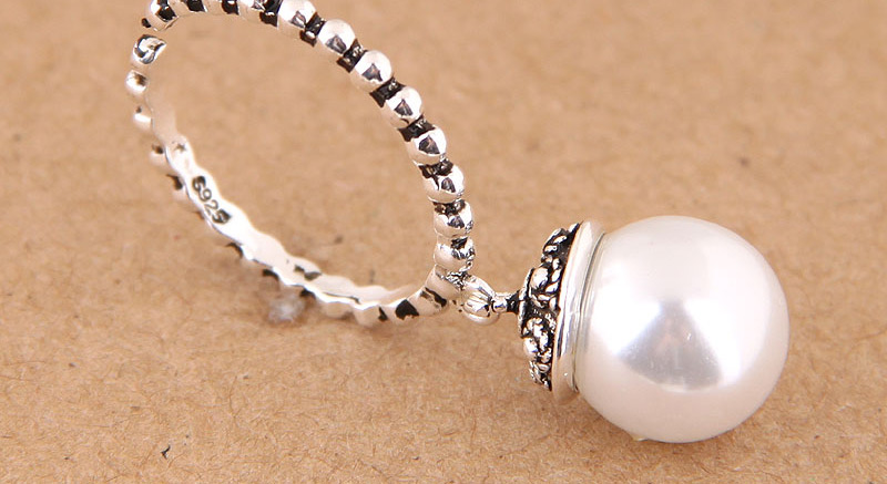Elegant Antique Silver Pearl Pendant Decorated Simple Ring,Fashion Rings