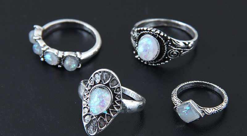 Fashion Antique Silver Oval Shape Gemstone Decorated Ring(7pcs),Fashion Rings