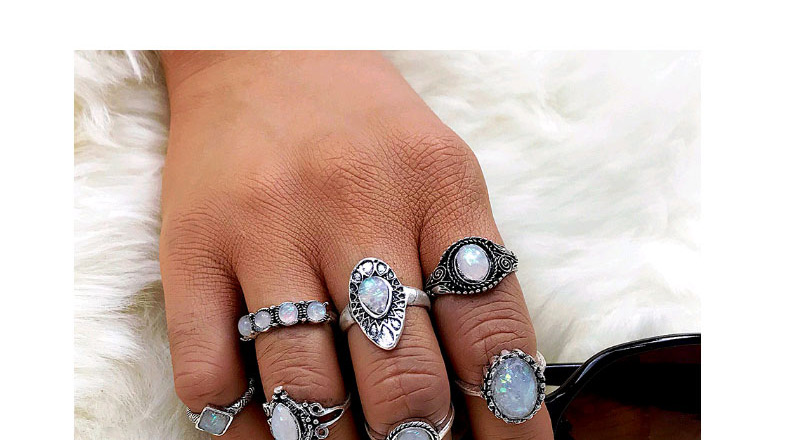 Fashion Antique Silver Oval Shape Gemstone Decorated Ring(7pcs),Fashion Rings