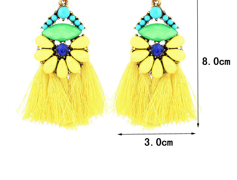 Elegant Yellow Diamond Decorated Tassel Earrings,Drop Earrings
