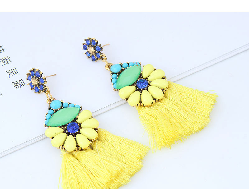 Elegant Yellow Diamond Decorated Tassel Earrings,Drop Earrings