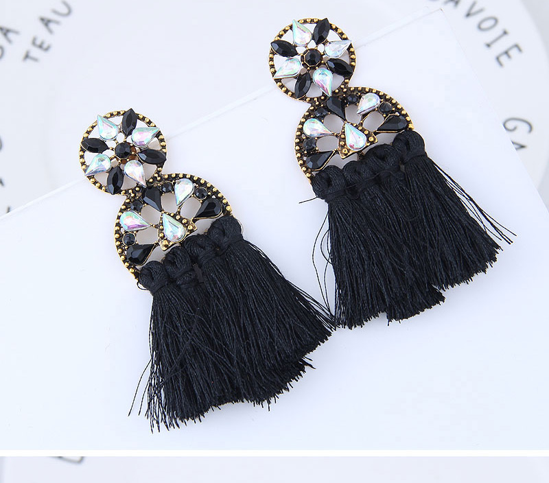 Elegant Black Hollow Out Design Tassel Earrings,Drop Earrings