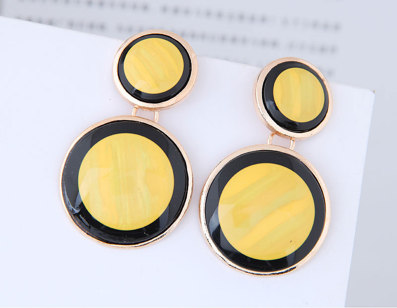 Elegant Yellow Double Round Shape Design Earrings,Drop Earrings