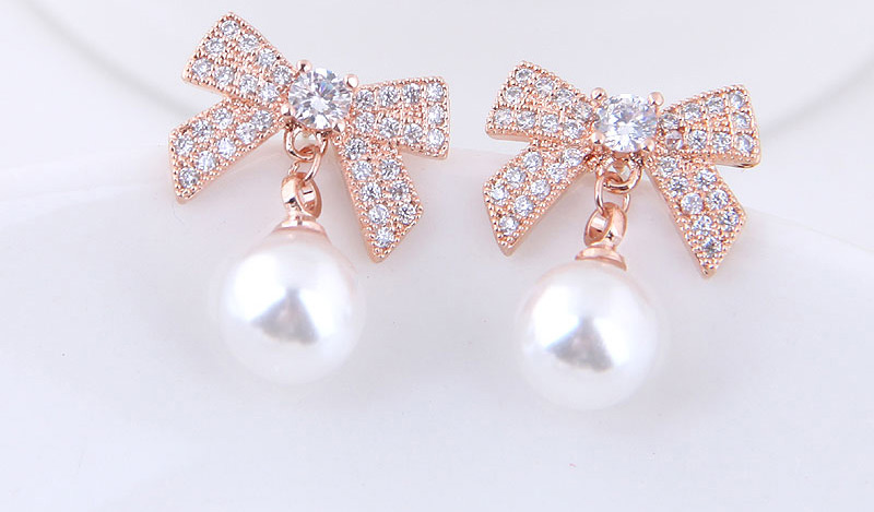 Fashion Silver Color Full Diamond Decorated Bowknot Shape Earrings,Stud Earrings